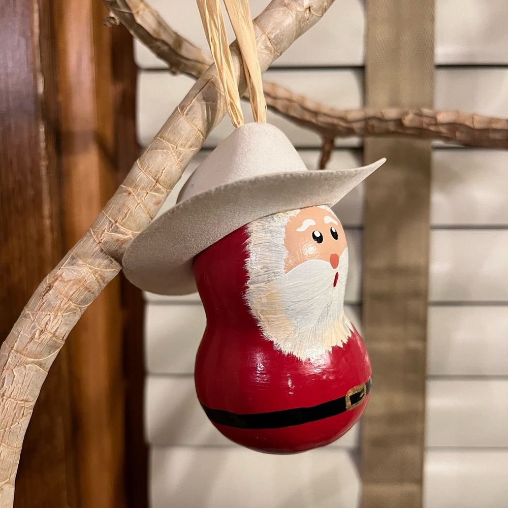Mini Gourd Christmas Ornament Country Santa Southwest Cowboy Hat
